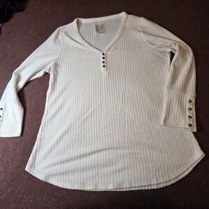 Chaser Ivory Waffle Henley XXL Has Some Armpit Greying